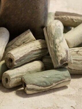 Vintage South American Ecuador Terra Cotta Green Cream Brown Color Clay Beads